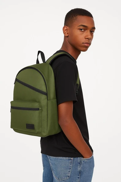 B.Y. Trend Laptop Bölmeli Okul Sırt Çantası Haki 19172 - Resim 5