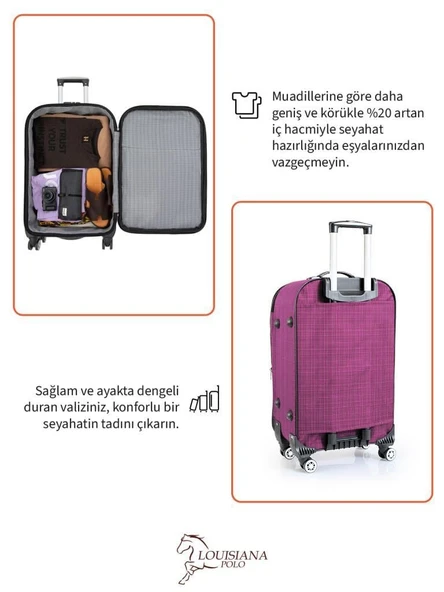 Kabin Boy 4 Teker Kumaş Valiz Pembe 1081 - Resim 7