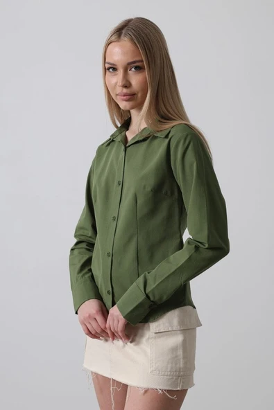 Basic Gömlek - Koyu Haki - Resim 2