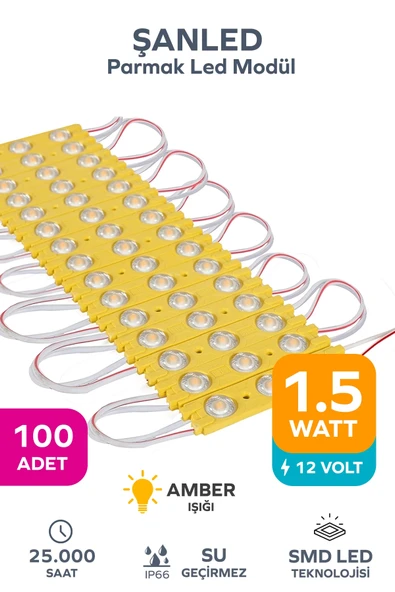 3 Ledli Parmak Led Modül 1.5w 2835 Smd Mercekli Amber - 100 Adet