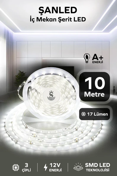 3 Çipli Iç Mekan Beyaz Işık Şerit Led 10 Metre