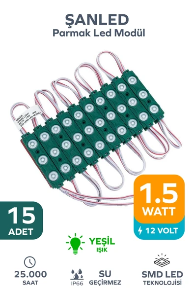 3 Ledli Parmak Led Modül 1.5w 2835 Smd Mercekli Yeşil - 15 Adet