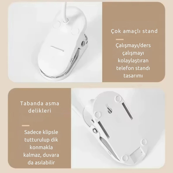 ShopyTech Klipsli LED Masa Lambası USB Şarjlı 3 Kademeli Dokunmatik Göz Yormaz Işık (4000 mAh) - 5