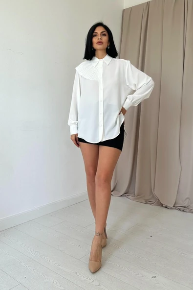 Beyaz Pilise Detaylı Jesica Gömlek - Resim 2