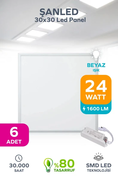30X30 Led Panel 24W BEYAZ IŞIK 6500 - 6 Adet ürün görseli