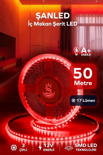 3 Çipli Iç Mekan Kırmızı Şerit Led 50 Metre ürün görseli 1