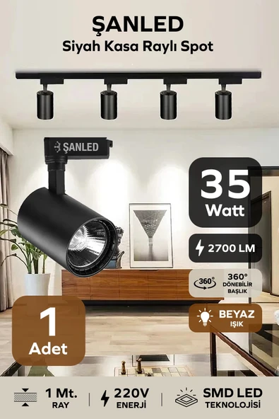 Led Siyah Kasa Beyaz Işık 35w Raylı Spot / 1 Adet (Raysız) ürün görseli