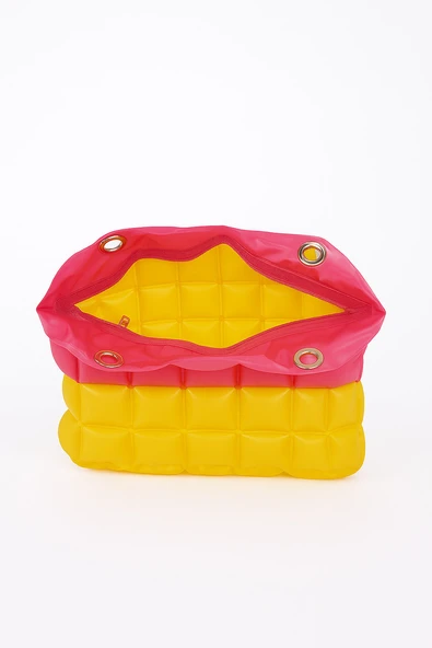 B.Y. Trend Kadın Plaj Çantası Sarı Pembe Şişme Omuz Çanta Br02 - Resim 3