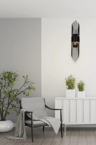 Merdiven Modeli Metal Çift Yönlü Beyaz Işık SİYAH KASA Duvar Aydınlatma Pilli Aplik - 2