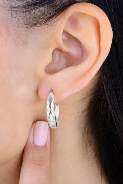 Gümüş rodyumlu zirkon taşlı ay ve yıldız desenli halka küpe SGTL12993RODAJ - Resim 2