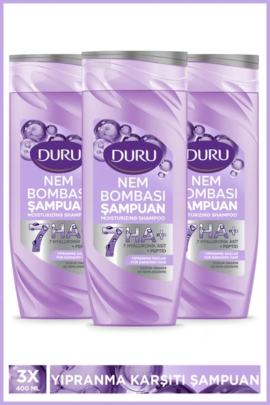 Duru Nem Bombası Yıpranmış Saçlar İçin Yoğun Onarıcı ve Nemlendirici Şampuan 3x400 Ml ürün görseli 1