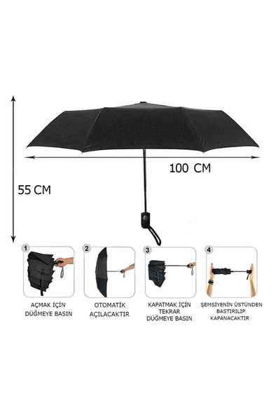 Tam Otomatik Şemsiye Siyah 2025 - Resim 2