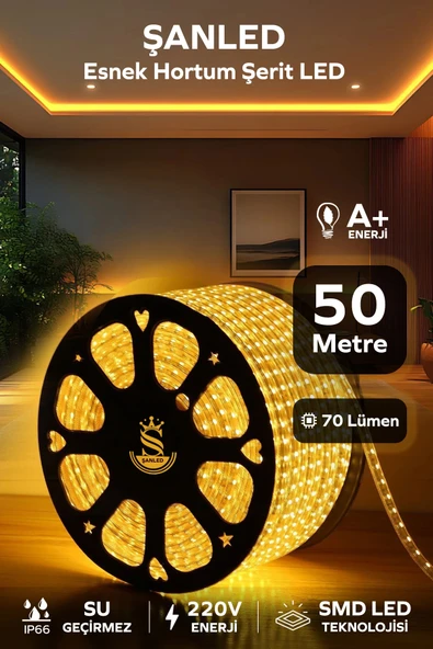 Hortum Esnek 220V Şerit Led Amber 50 Metre ürün görseli 1