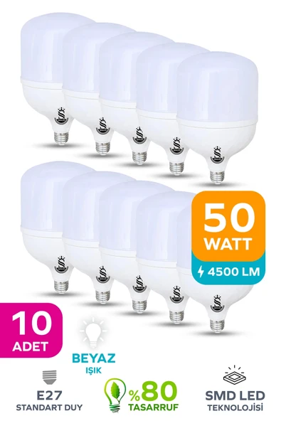 50w Tasarruflu E27 Beyaz Işık Torch Led Ampul 10 Adet ürün görseli