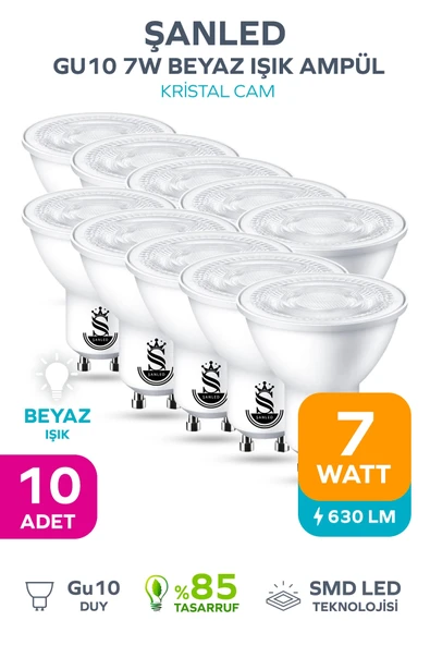 GU10 7W Beyaz Işık Ampül 10 Adet