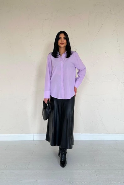 Lila Poplin Gömlek ürün görseli 1