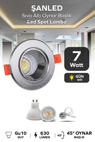 7w Sıva Altı Oynar Başlık Gu10 Yuvarlak Krom Kasa Gün Işığı Led Spot Lamba 1 Adet ürün görseli