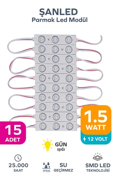 3 Ledli Parmak Led Modül 1.5w 2835 Smd Mercekli Gün Işığı - 15 Adet