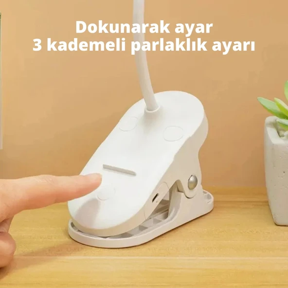 ShopyTech Klipsli LED Masa Lambası USB Şarjlı 3 Kademeli Dokunmatik Göz Yormaz Işık (4000 mAh) - 2