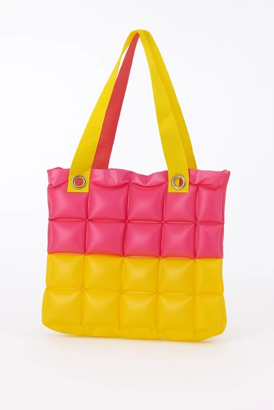 B.Y. Trend Kadın Plaj Çantası Sarı Pembe Şişme Omuz Çanta Br02 ürün görseli