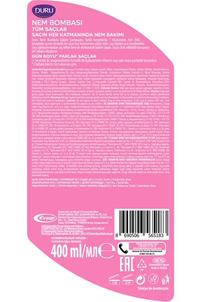 Duru Nem Bombası Tüm Saçlar İçin Şampuan 3x400 Ml - Resim 4