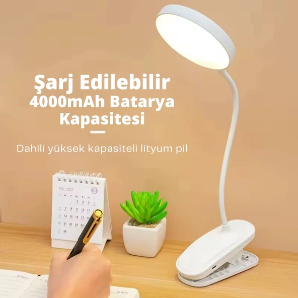 ShopyTech Klipsli LED Masa Lambası USB Şarjlı 3 Kademeli Dokunmatik Göz Yormaz Işık (4000 mAh) - 4