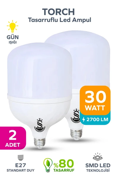 30w Tasarruflu E27 Sarı Işık Torch Led Ampul 2 Adet