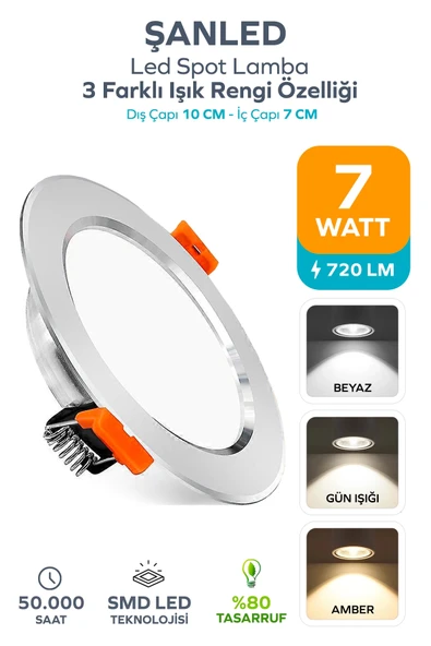 3 Renkli Beyaz Gün Işığı İkisi Bir Arada 7w Led Spot Lamba 1 Adet ürün görseli