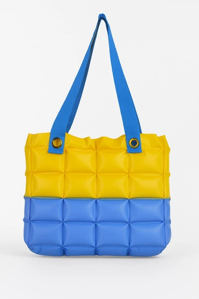 B.Y. Trend Kadın Plaj Çantası Sarı Lacivert Şişme Omuz Çanta Br02 ürün görseli 1