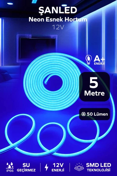 Neon 12 Volt Esnek Hortum led Mavi 5 Metre