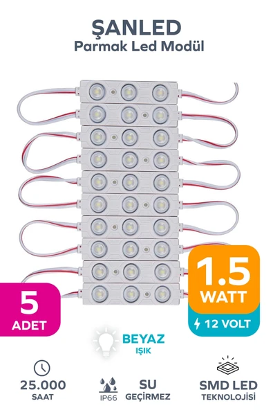 3 Ledli Parmak Led Modül 1.5w 2835 Smd Mercekli Beyaz - 5 Adet ürün görseli