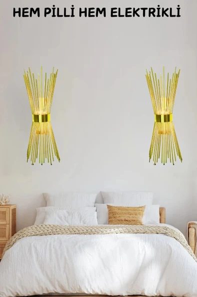 Kirpi Modeli Metal Çift Yönlü Gün Işığı GOLD KASA Duvar Aydınlatma Pilli Aplik - 4