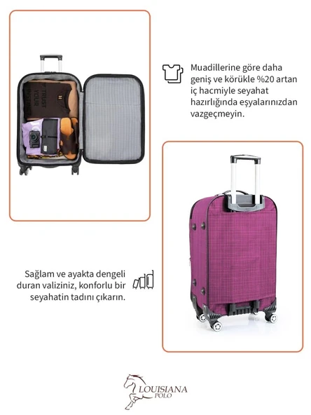 Büyük Boy 4 Teker Kumaş Valiz Pembe 1081 - Resim 7