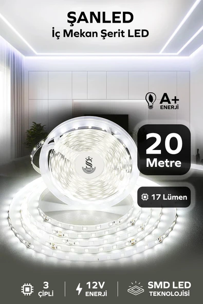 3 Çipli Iç Mekan Beyaz Işık Şerit Led 20 Metre ürün görseli 1