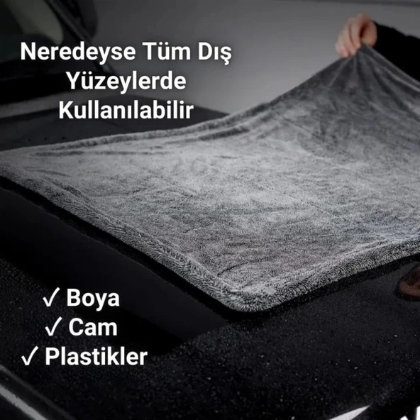 Polham XL 60X90CM 1200GSM Süper Su Emici Özellikli Mikrofiber Araç Kurulama Havlusu, Çizik ve İz Bırakmaz Bez - Resim 9