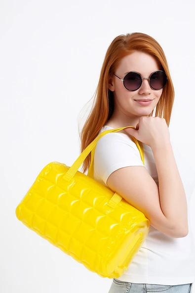 B.Y. Trend Kadın Plaj Çantası Sarı Şişme Omuz Çanta Br04 - Resim 3