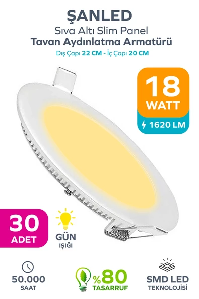 18w Tasarruflu Led Yuvarlak Gün Işığı Sıva Altı Slim Panel Tavan Aydınlatma Armatürü 30 Adet ürün görseli