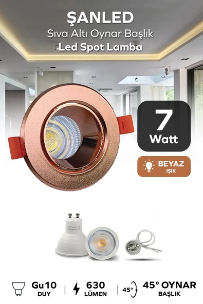 7w Sıva Altı Oynar Başlık Gu10 Yuvarlak Bakır Kasa Beyaz Işık Led Spot Lamba 1 Adet ürün görseli