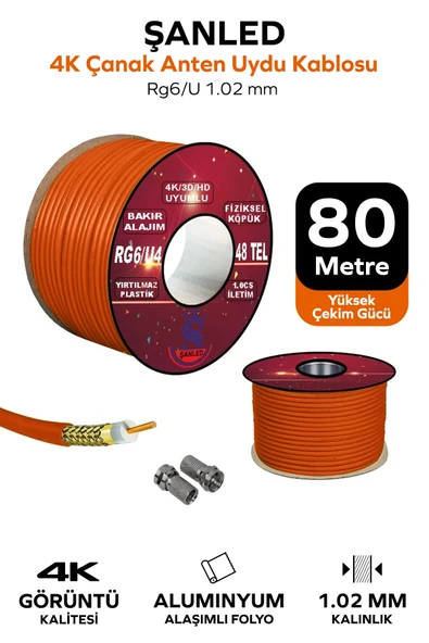 Anten Uydu Kablosu Rg6 U4 Tv Anten Kablo - 80 Metre