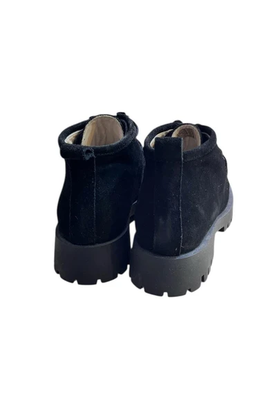 Siyah Hakiki Deri Süet Bağcıklı Bot - Resim 4