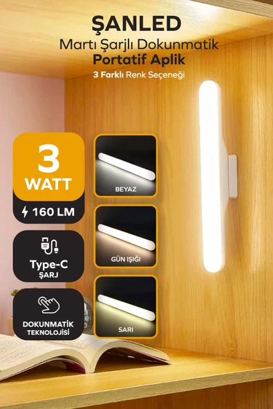 Şarjlı Mıknatıslı Işık Micro Usb Kablosuz Led 3 Farklı Işık Martı Aplik 1 Adet