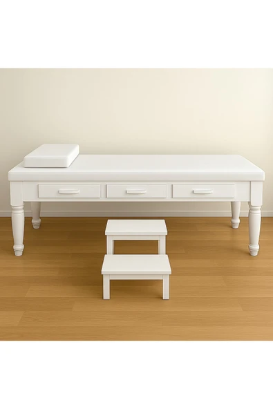 Masmel Ahşap Eskobalı Muayene Masası Parvan 3 lü takım - 2