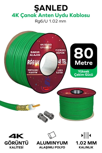 Anten Uydu Yeşil Kablosu Rg6 U4 Tv Anten Kablo 48 Tel - 80 Metre