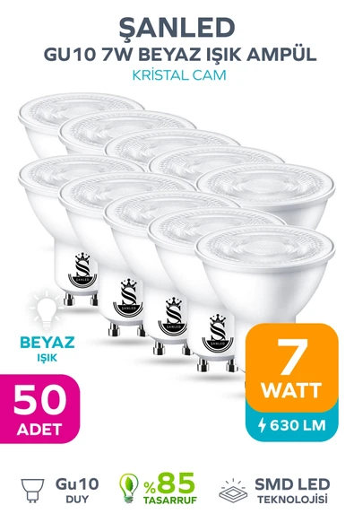 GU10 7W Beyaz Işık Ampül 50 Adet