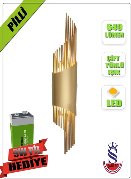 Sarkıt Modeli Metal Çift Yönlü Beyaz Işık GOLD KASA Duvar Aydınlatma Pilli Aplik