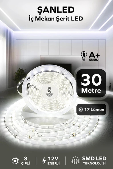 3 Çipli Iç Mekan Beyaz Işık Şerit Led 30 Metre