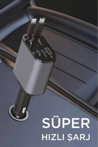 TORİMA G16 120W Süper Hızlı Araç Şarjı, Entegre Type-C ve Lightning Kablo - 3