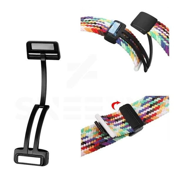 Sneezy Samsung Galaxy Watch 5 Pro R-920 İle Uyumlu 20mm FiberLink Manyetik Tokalı Kumaş Örgü Kordon  Haki - Resim 4