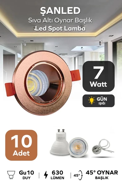 7w Sıva Altı Oynar Başlık Gu10 Yuvarlak Bakır Kasa Gün Işığı Led Spot Lamba 10 Adet ürün görseli