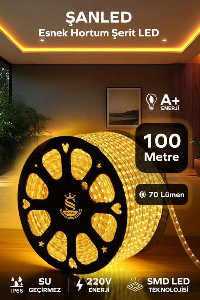 Hortum Esnek 220V Şerit Led Amber 100 Metre ürün görseli 1